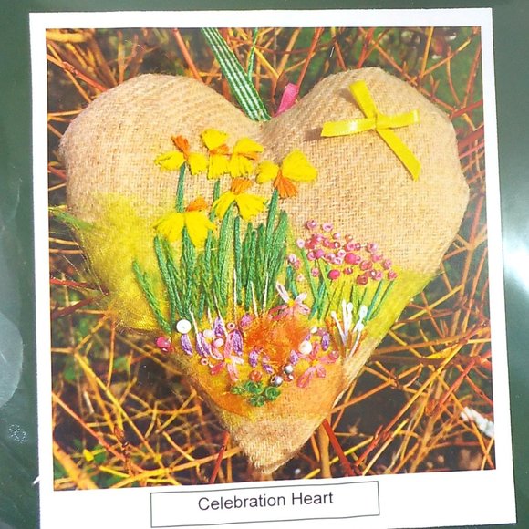 Rowandean CELEBRATION HEART Embroidery Kit w/fabric floss sequins beads organza - Picture 1 of 2